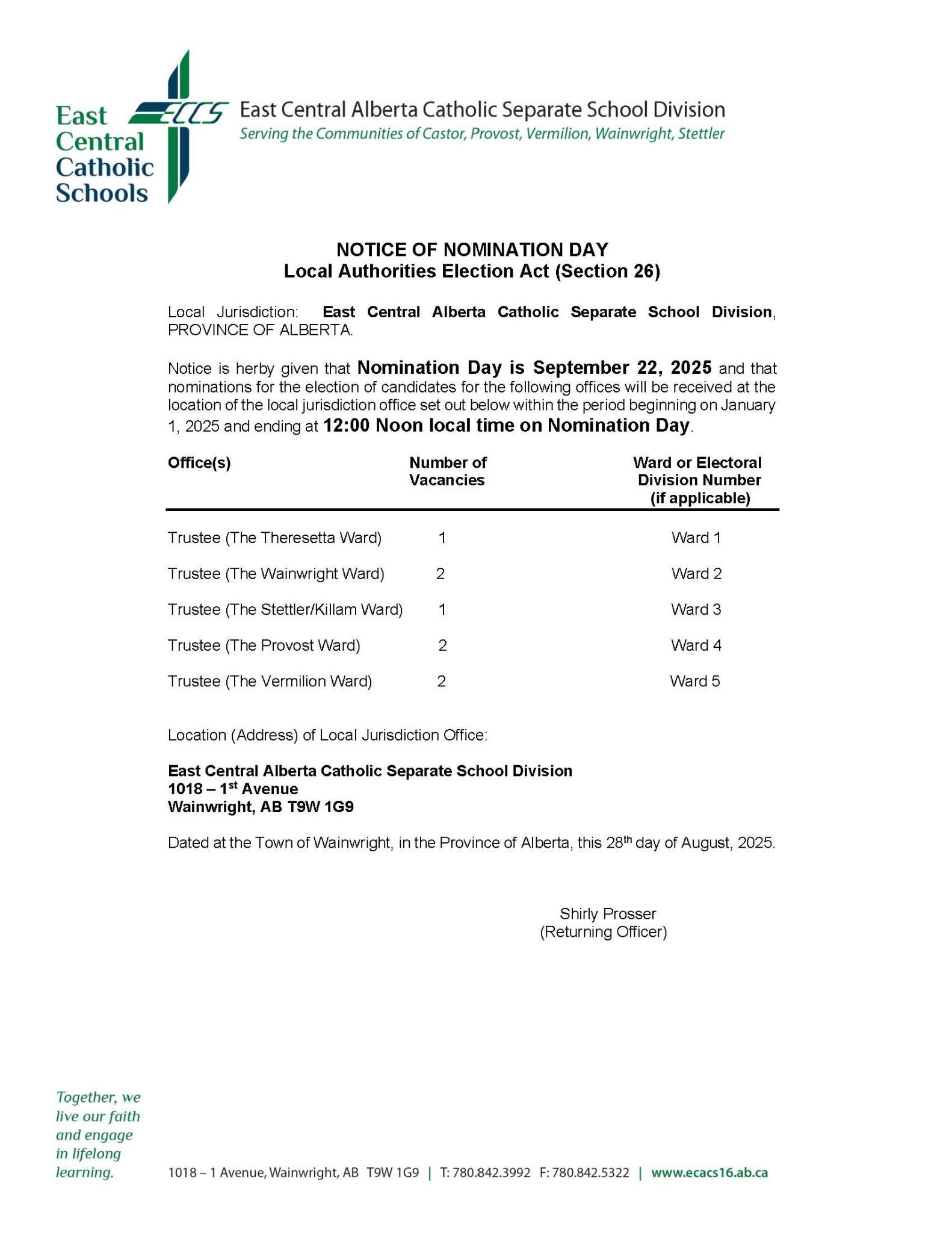 Notice of Nomination Day 2025
